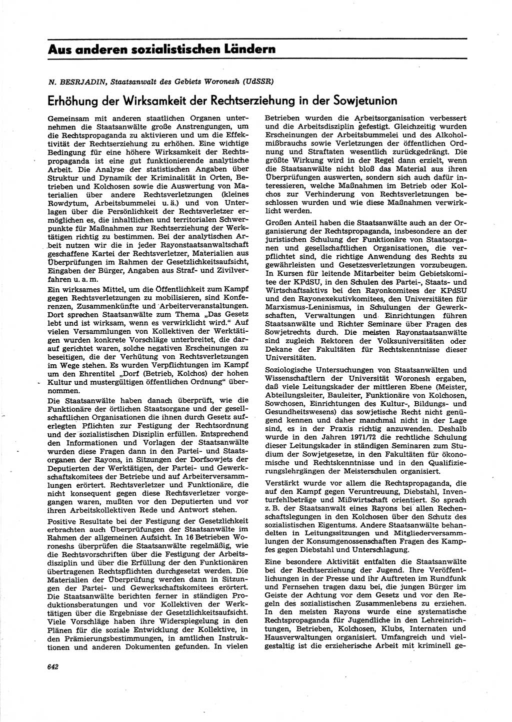 Neue Justiz (NJ), Zeitschrift für Recht und Rechtswissenschaft [Deutsche Demokratische Republik (DDR)], 27. Jahrgang 1973, Seite 642 (NJ DDR 1973, S. 642)