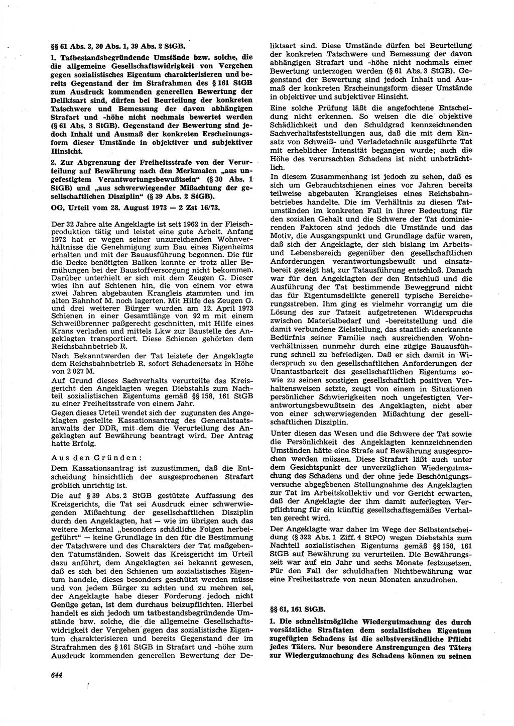 Neue Justiz (NJ), Zeitschrift für Recht und Rechtswissenschaft [Deutsche Demokratische Republik (DDR)], 27. Jahrgang 1973, Seite 644 (NJ DDR 1973, S. 644)