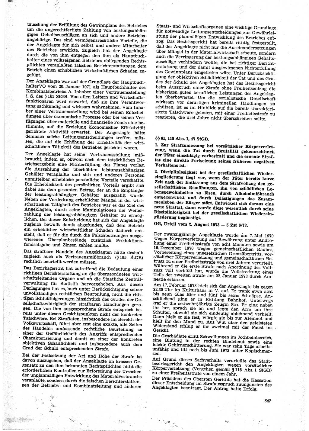 Neue Justiz (NJ), Zeitschrift für Recht und Rechtswissenschaft [Deutsche Demokratische Republik (DDR)], 27. Jahrgang 1973, Seite 647 (NJ DDR 1973, S. 647)