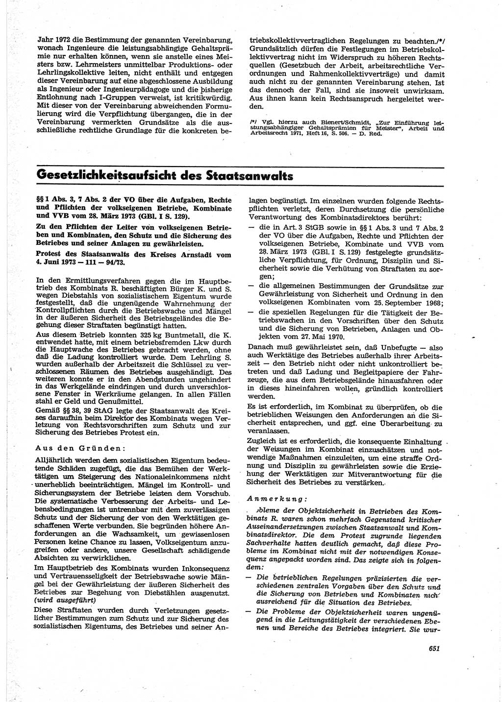 Neue Justiz (NJ), Zeitschrift für Recht und Rechtswissenschaft [Deutsche Demokratische Republik (DDR)], 27. Jahrgang 1973, Seite 651 (NJ DDR 1973, S. 651)