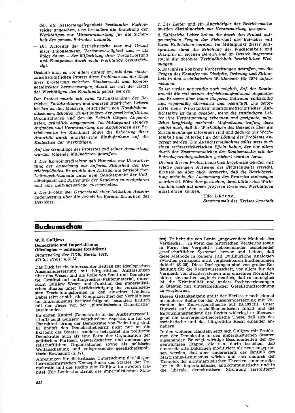Neue Justiz (NJ), Zeitschrift für Recht und Rechtswissenschaft [Deutsche Demokratische Republik (DDR)], 27. Jahrgang 1973, Seite 652 (NJ DDR 1973, S. 652)