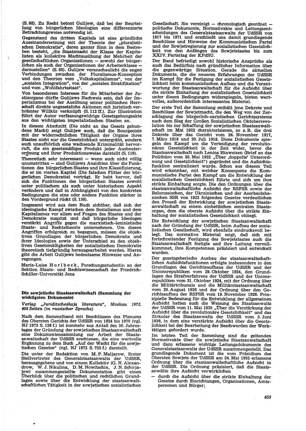 Neue Justiz (NJ), Zeitschrift für Recht und Rechtswissenschaft [Deutsche Demokratische Republik (DDR)], 27. Jahrgang 1973, Seite 653 (NJ DDR 1973, S. 653)