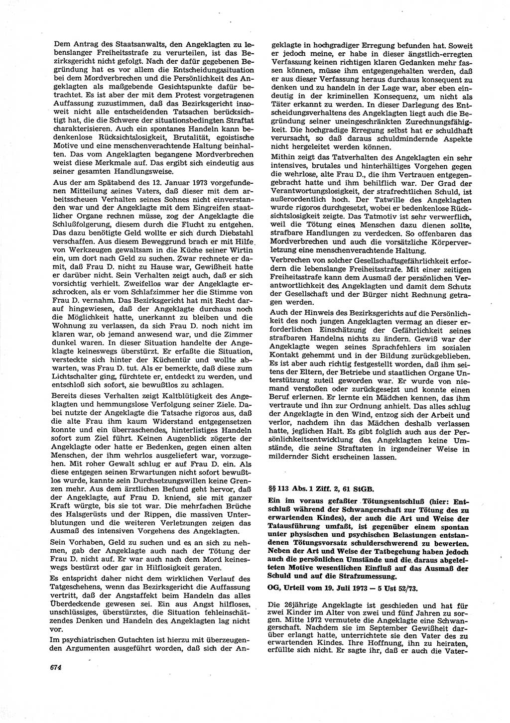 Neue Justiz (NJ), Zeitschrift für Recht und Rechtswissenschaft [Deutsche Demokratische Republik (DDR)], 27. Jahrgang 1973, Seite 674 (NJ DDR 1973, S. 674)