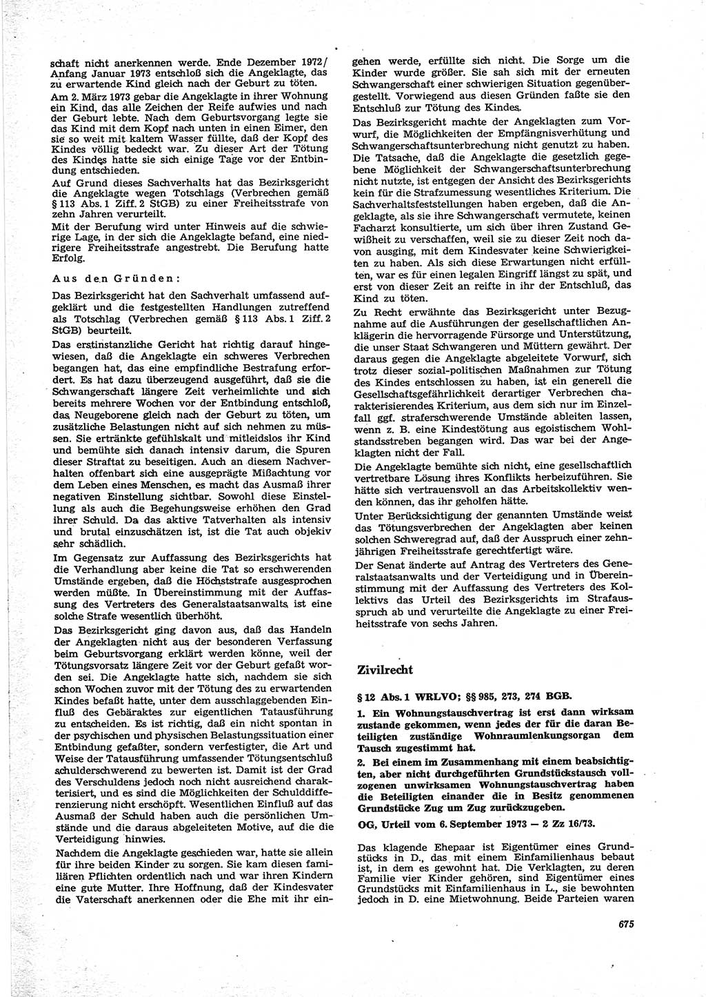 Neue Justiz (NJ), Zeitschrift für Recht und Rechtswissenschaft [Deutsche Demokratische Republik (DDR)], 27. Jahrgang 1973, Seite 675 (NJ DDR 1973, S. 675)