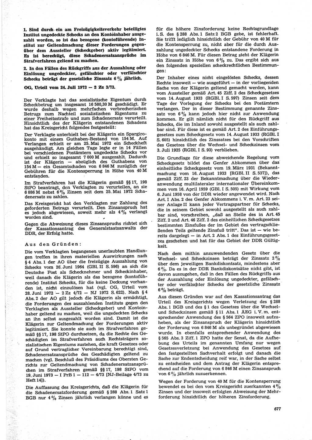 Neue Justiz (NJ), Zeitschrift für Recht und Rechtswissenschaft [Deutsche Demokratische Republik (DDR)], 27. Jahrgang 1973, Seite 677 (NJ DDR 1973, S. 677)