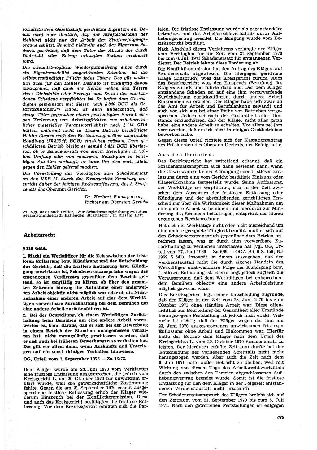 Neue Justiz (NJ), Zeitschrift für Recht und Rechtswissenschaft [Deutsche Demokratische Republik (DDR)], 27. Jahrgang 1973, Seite 679 (NJ DDR 1973, S. 679)
