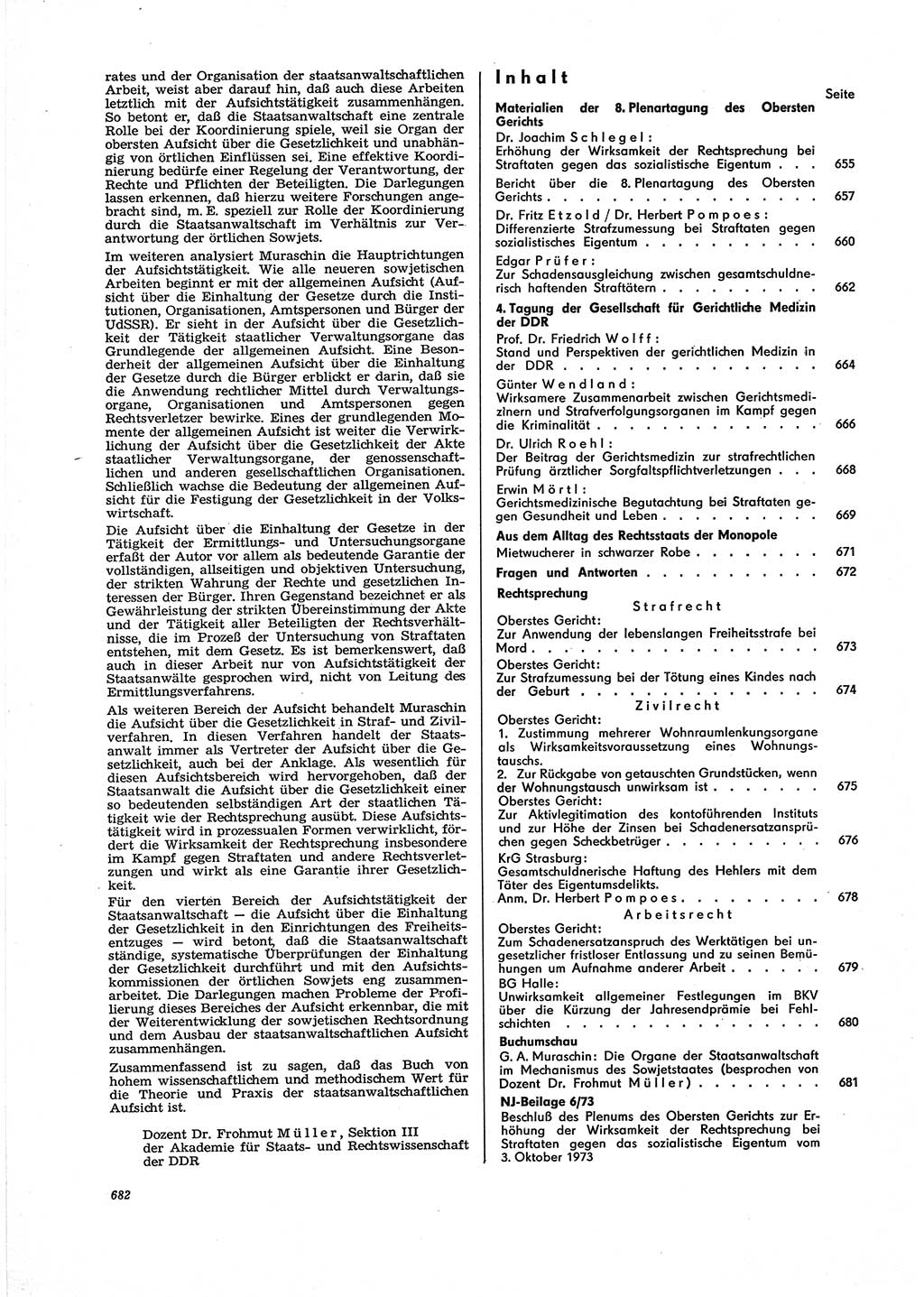 Neue Justiz (NJ), Zeitschrift für Recht und Rechtswissenschaft [Deutsche Demokratische Republik (DDR)], 27. Jahrgang 1973, Seite 682 (NJ DDR 1973, S. 682)