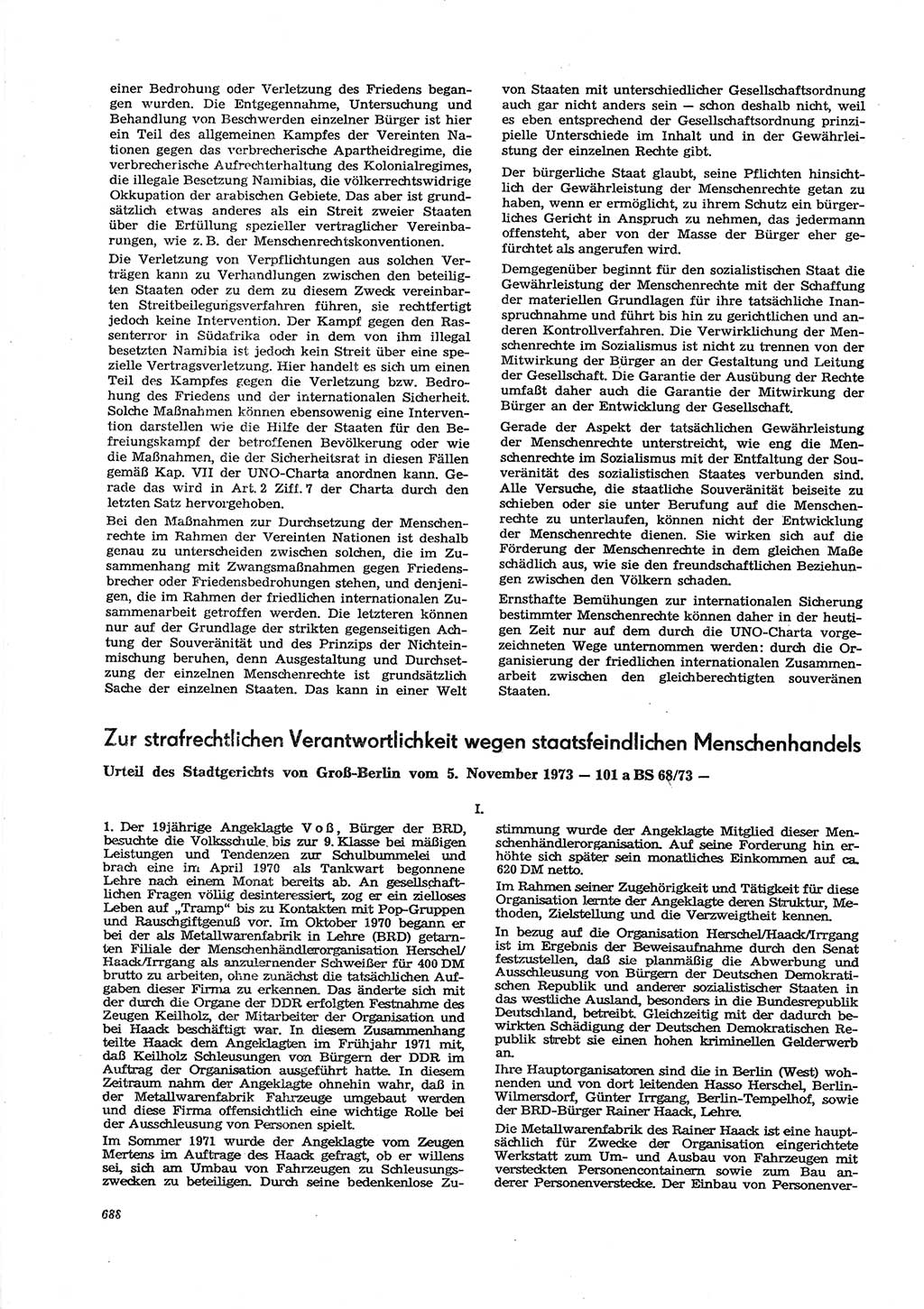 Neue Justiz (NJ), Zeitschrift für Recht und Rechtswissenschaft [Deutsche Demokratische Republik (DDR)], 27. Jahrgang 1973, Seite 688 (NJ DDR 1973, S. 688)