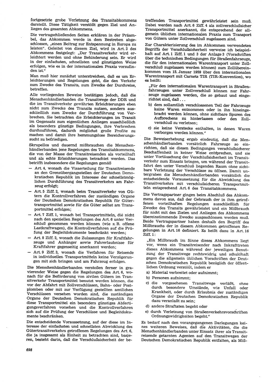 Neue Justiz (NJ), Zeitschrift für Recht und Rechtswissenschaft [Deutsche Demokratische Republik (DDR)], 27. Jahrgang 1973, Seite 698 (NJ DDR 1973, S. 698)