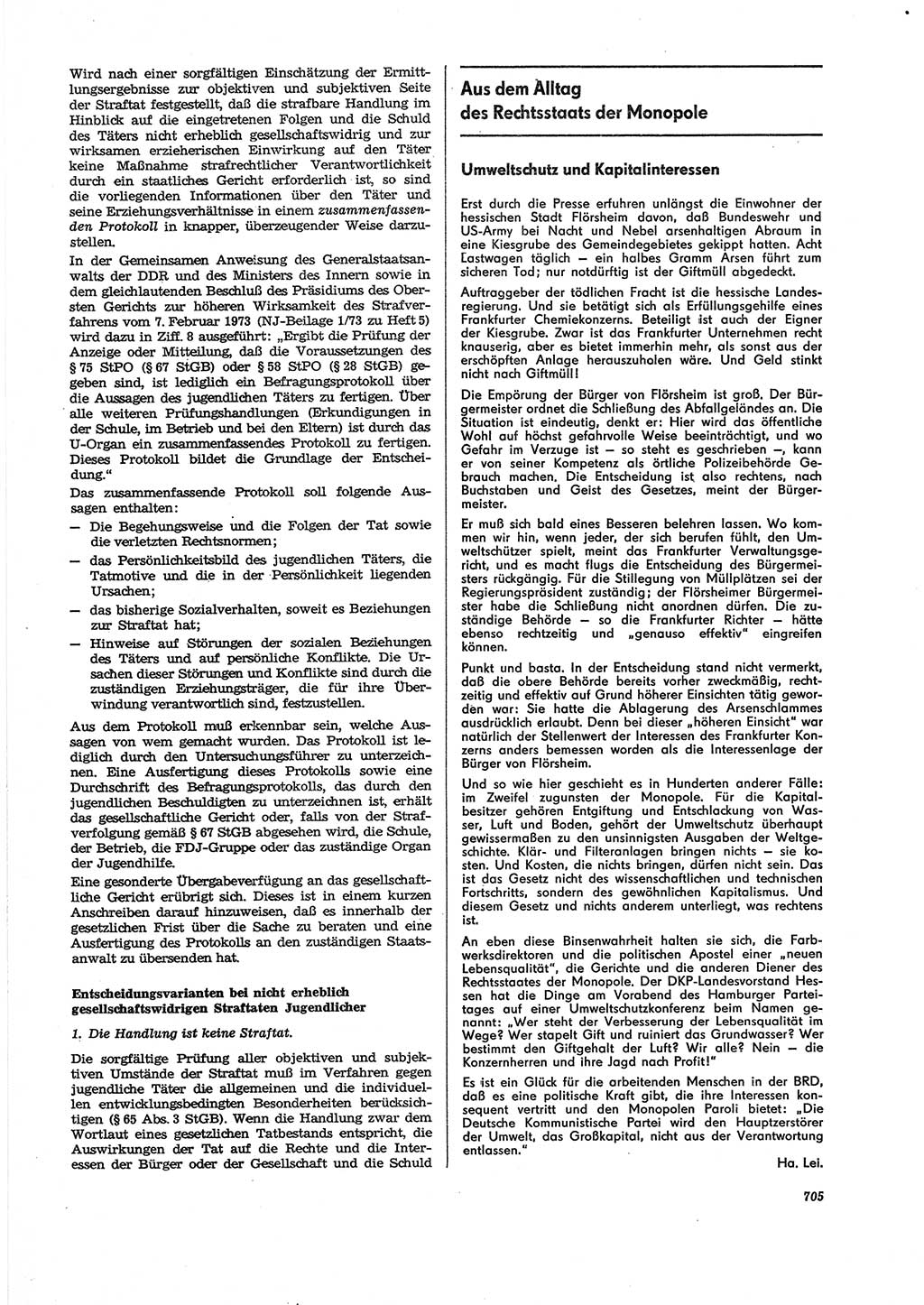 Neue Justiz (NJ), Zeitschrift für Recht und Rechtswissenschaft [Deutsche Demokratische Republik (DDR)], 27. Jahrgang 1973, Seite 705 (NJ DDR 1973, S. 705)