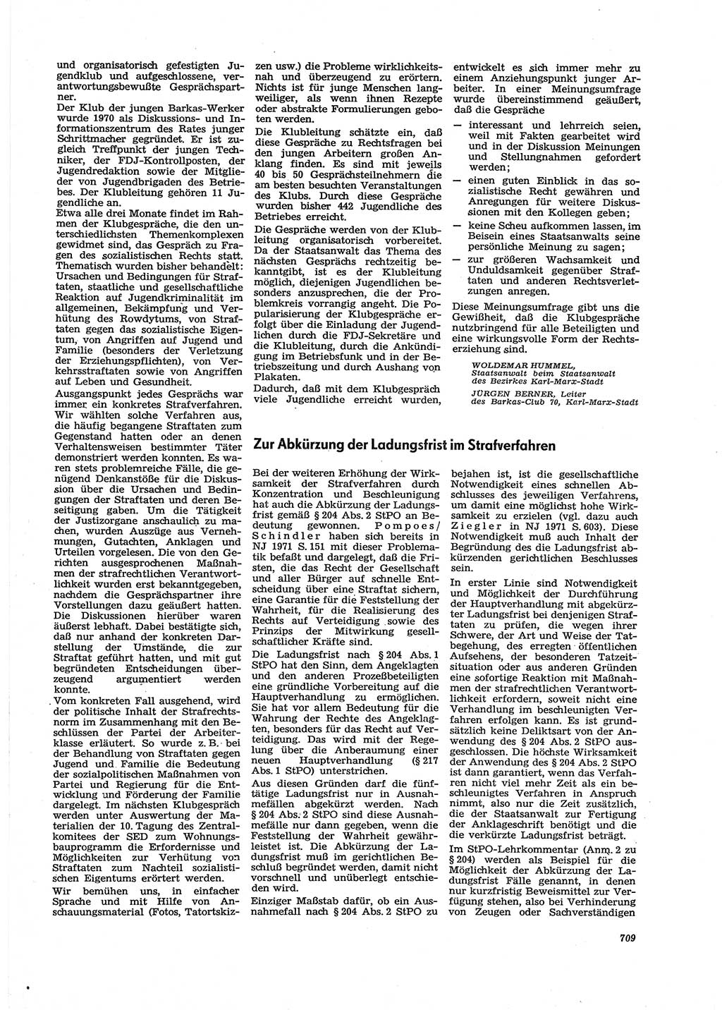 Neue Justiz (NJ), Zeitschrift für Recht und Rechtswissenschaft [Deutsche Demokratische Republik (DDR)], 27. Jahrgang 1973, Seite 709 (NJ DDR 1973, S. 709)