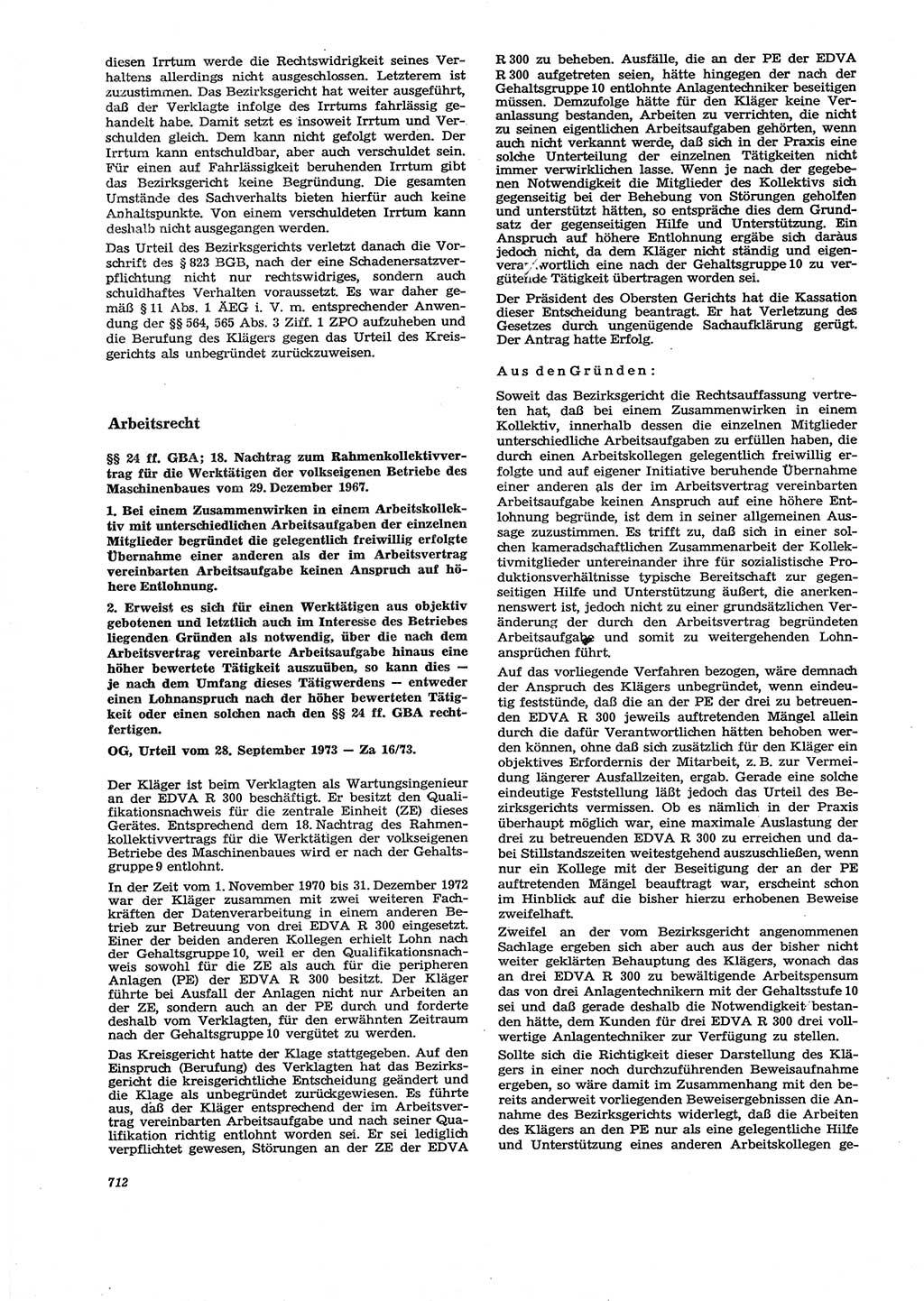 Neue Justiz (NJ), Zeitschrift für Recht und Rechtswissenschaft [Deutsche Demokratische Republik (DDR)], 27. Jahrgang 1973, Seite 712 (NJ DDR 1973, S. 712)