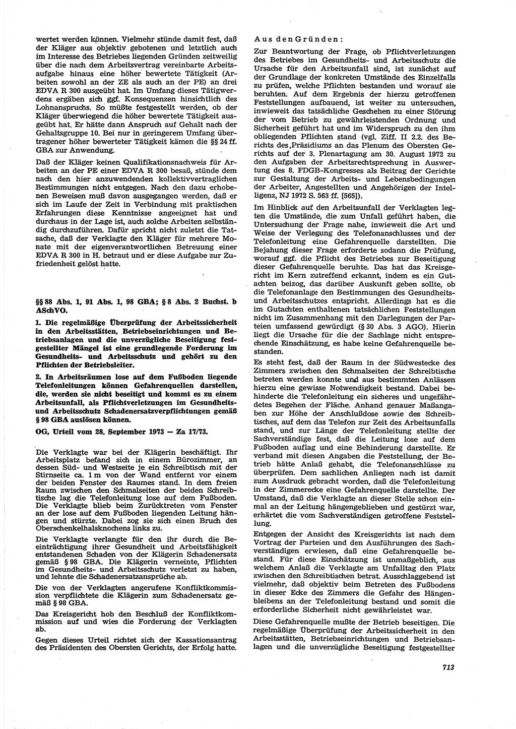 Neue Justiz (NJ), Zeitschrift für Recht und Rechtswissenschaft [Deutsche Demokratische Republik (DDR)], 27. Jahrgang 1973, Seite 713 (NJ DDR 1973, S. 713)