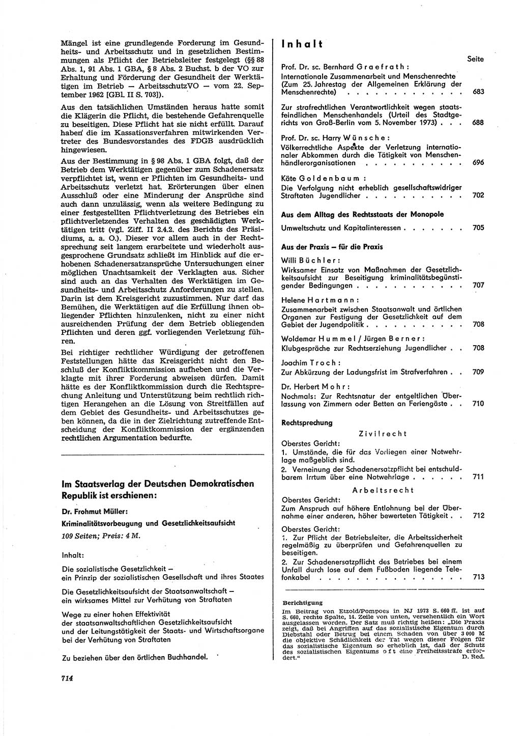 Neue Justiz (NJ), Zeitschrift für Recht und Rechtswissenschaft [Deutsche Demokratische Republik (DDR)], 27. Jahrgang 1973, Seite 714 (NJ DDR 1973, S. 714)