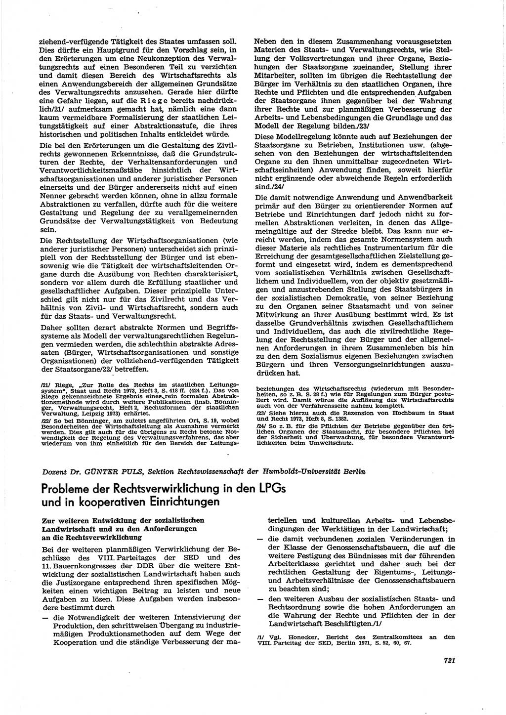 Neue Justiz (NJ), Zeitschrift für Recht und Rechtswissenschaft [Deutsche Demokratische Republik (DDR)], 27. Jahrgang 1973, Seite 721 (NJ DDR 1973, S. 721)