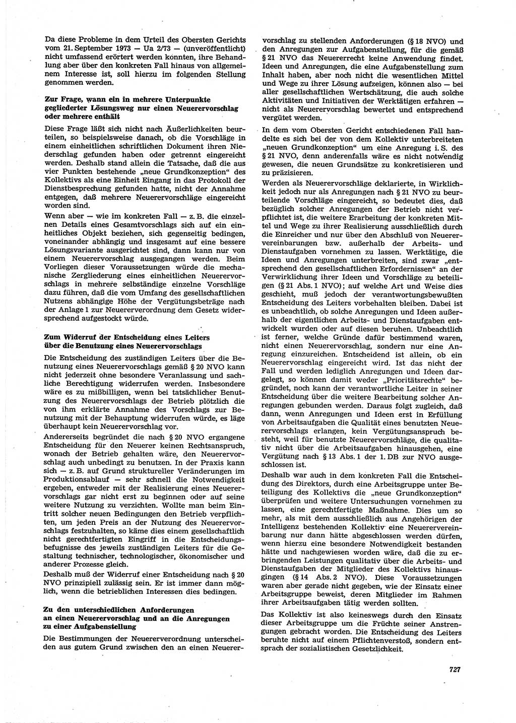Neue Justiz (NJ), Zeitschrift für Recht und Rechtswissenschaft [Deutsche Demokratische Republik (DDR)], 27. Jahrgang 1973, Seite 727 (NJ DDR 1973, S. 727)