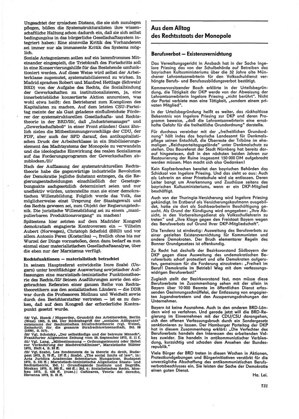 Neue Justiz (NJ), Zeitschrift für Recht und Rechtswissenschaft [Deutsche Demokratische Republik (DDR)], 27. Jahrgang 1973, Seite 731 (NJ DDR 1973, S. 731)