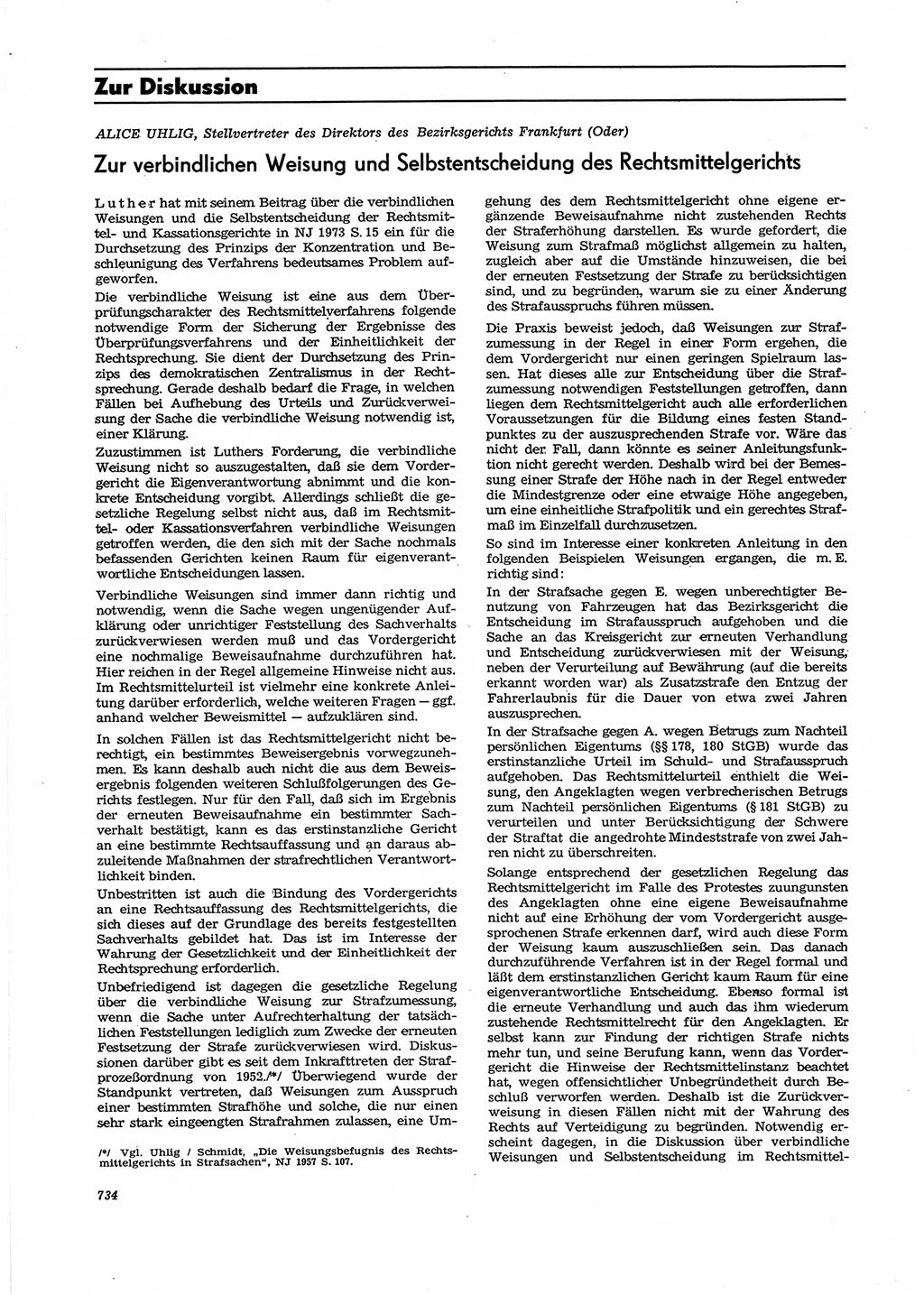 Neue Justiz (NJ), Zeitschrift für Recht und Rechtswissenschaft [Deutsche Demokratische Republik (DDR)], 27. Jahrgang 1973, Seite 734 (NJ DDR 1973, S. 734)