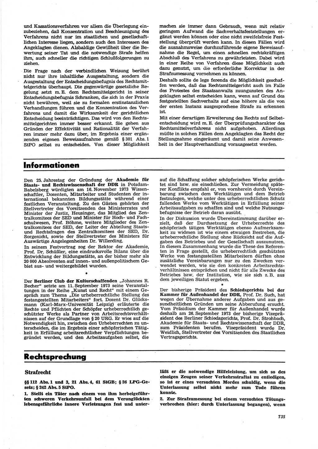 Neue Justiz (NJ), Zeitschrift für Recht und Rechtswissenschaft [Deutsche Demokratische Republik (DDR)], 27. Jahrgang 1973, Seite 735 (NJ DDR 1973, S. 735)