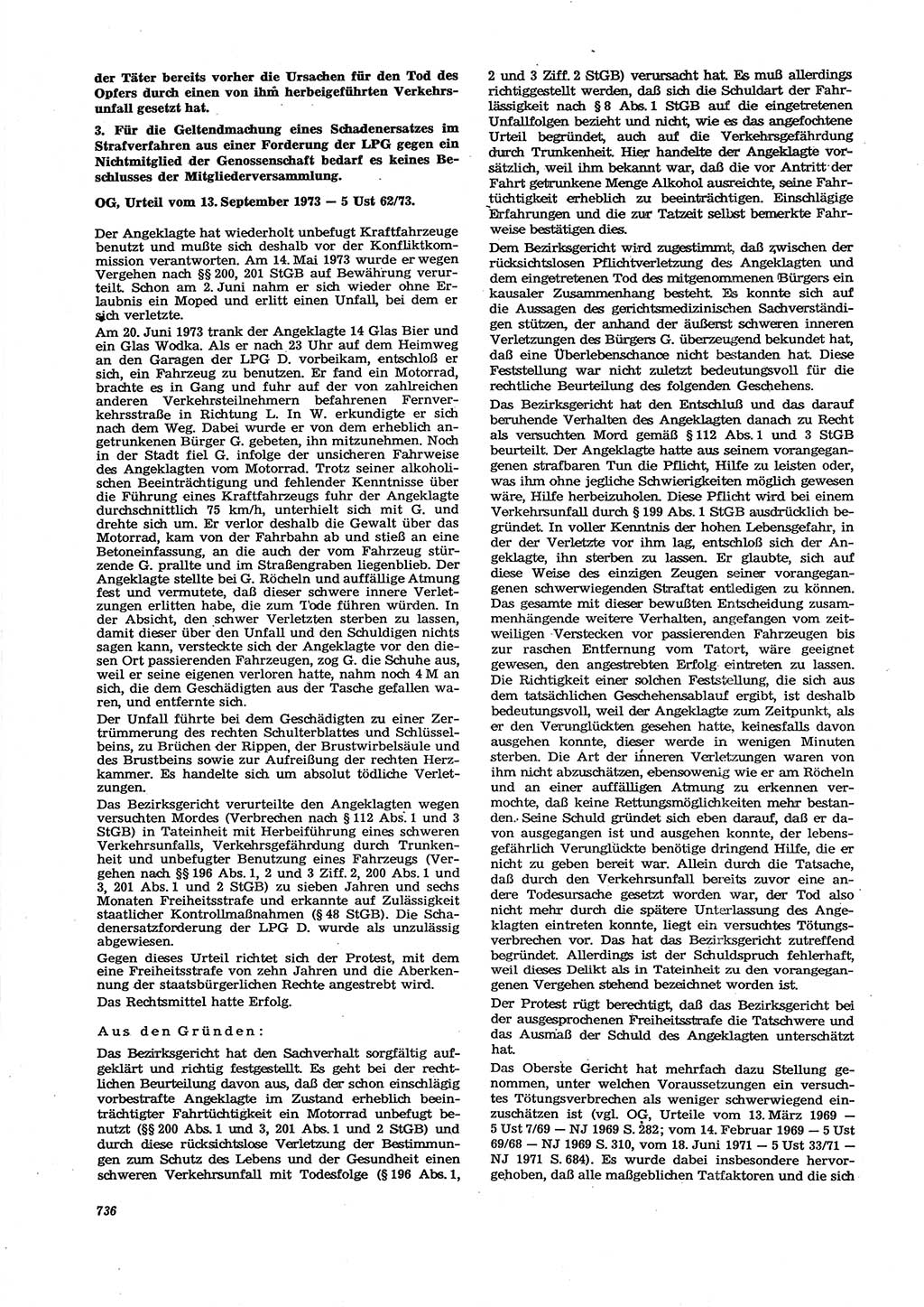 Neue Justiz (NJ), Zeitschrift für Recht und Rechtswissenschaft [Deutsche Demokratische Republik (DDR)], 27. Jahrgang 1973, Seite 736 (NJ DDR 1973, S. 736)