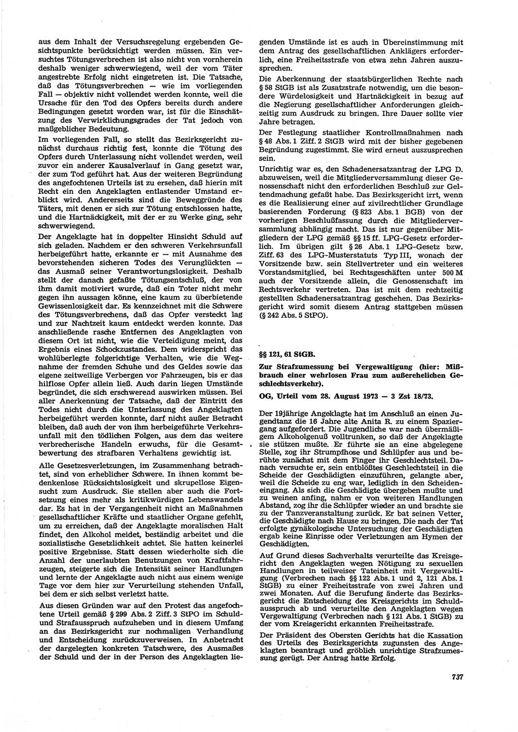 Neue Justiz (NJ), Zeitschrift für Recht und Rechtswissenschaft [Deutsche Demokratische Republik (DDR)], 27. Jahrgang 1973, Seite 737 (NJ DDR 1973, S. 737)