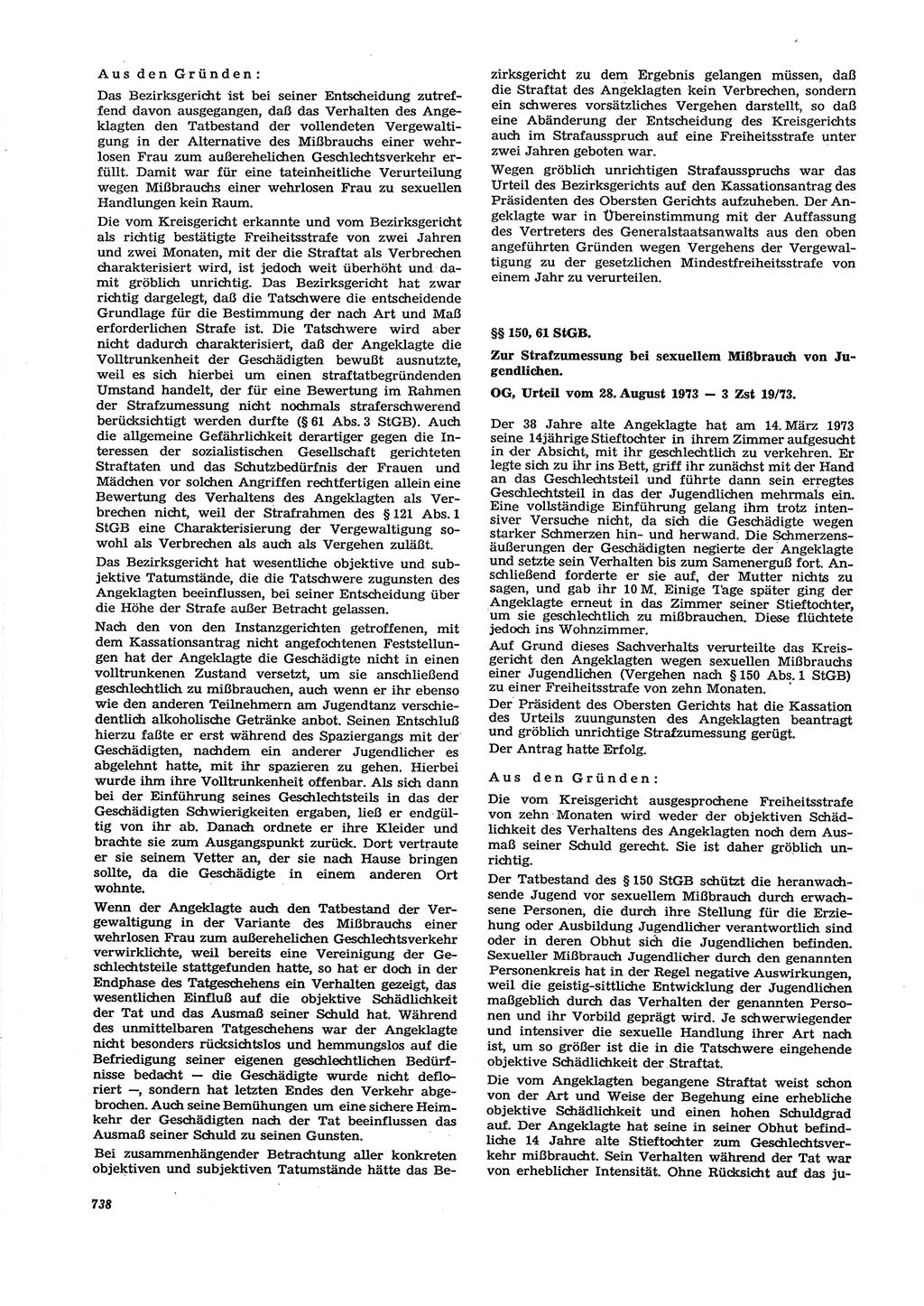Neue Justiz (NJ), Zeitschrift für Recht und Rechtswissenschaft [Deutsche Demokratische Republik (DDR)], 27. Jahrgang 1973, Seite 738 (NJ DDR 1973, S. 738)
