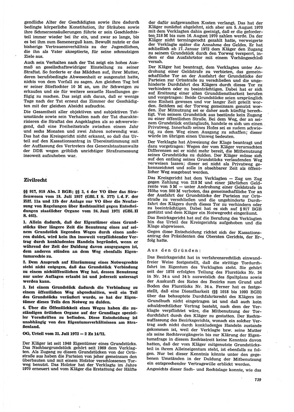 Neue Justiz (NJ), Zeitschrift für Recht und Rechtswissenschaft [Deutsche Demokratische Republik (DDR)], 27. Jahrgang 1973, Seite 739 (NJ DDR 1973, S. 739)
