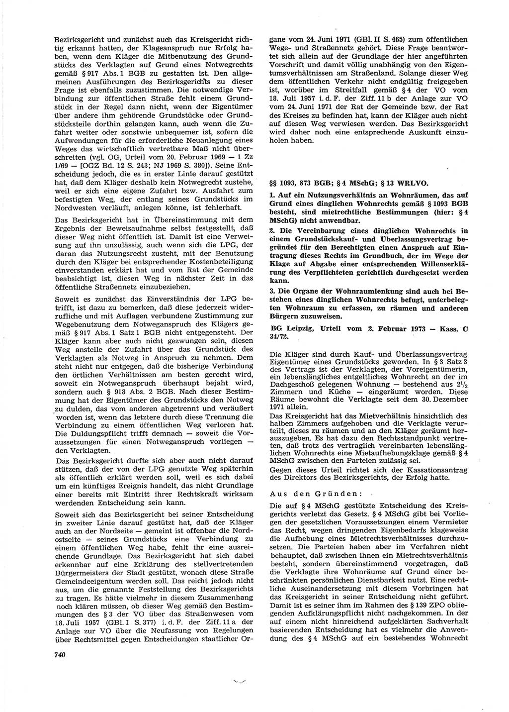Neue Justiz (NJ), Zeitschrift für Recht und Rechtswissenschaft [Deutsche Demokratische Republik (DDR)], 27. Jahrgang 1973, Seite 740 (NJ DDR 1973, S. 740)