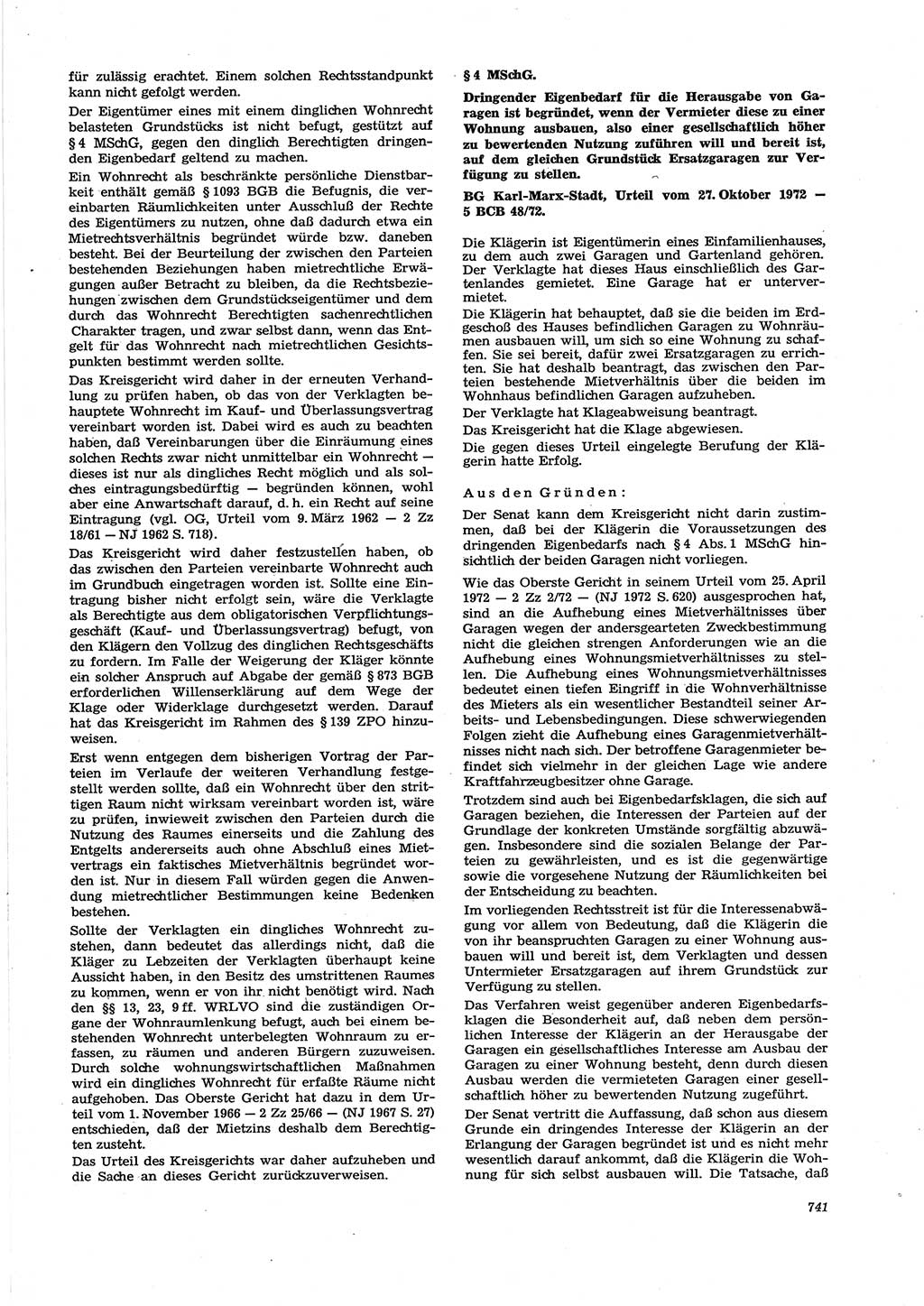 Neue Justiz (NJ), Zeitschrift für Recht und Rechtswissenschaft [Deutsche Demokratische Republik (DDR)], 27. Jahrgang 1973, Seite 741 (NJ DDR 1973, S. 741)