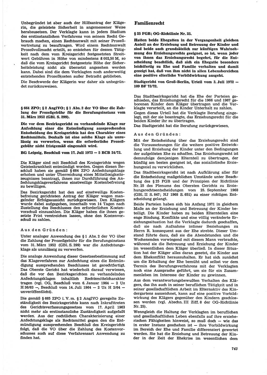 Neue Justiz (NJ), Zeitschrift für Recht und Rechtswissenschaft [Deutsche Demokratische Republik (DDR)], 27. Jahrgang 1973, Seite 743 (NJ DDR 1973, S. 743)
