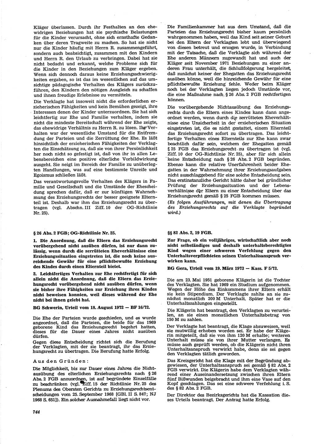 Neue Justiz (NJ), Zeitschrift für Recht und Rechtswissenschaft [Deutsche Demokratische Republik (DDR)], 27. Jahrgang 1973, Seite 744 (NJ DDR 1973, S. 744)