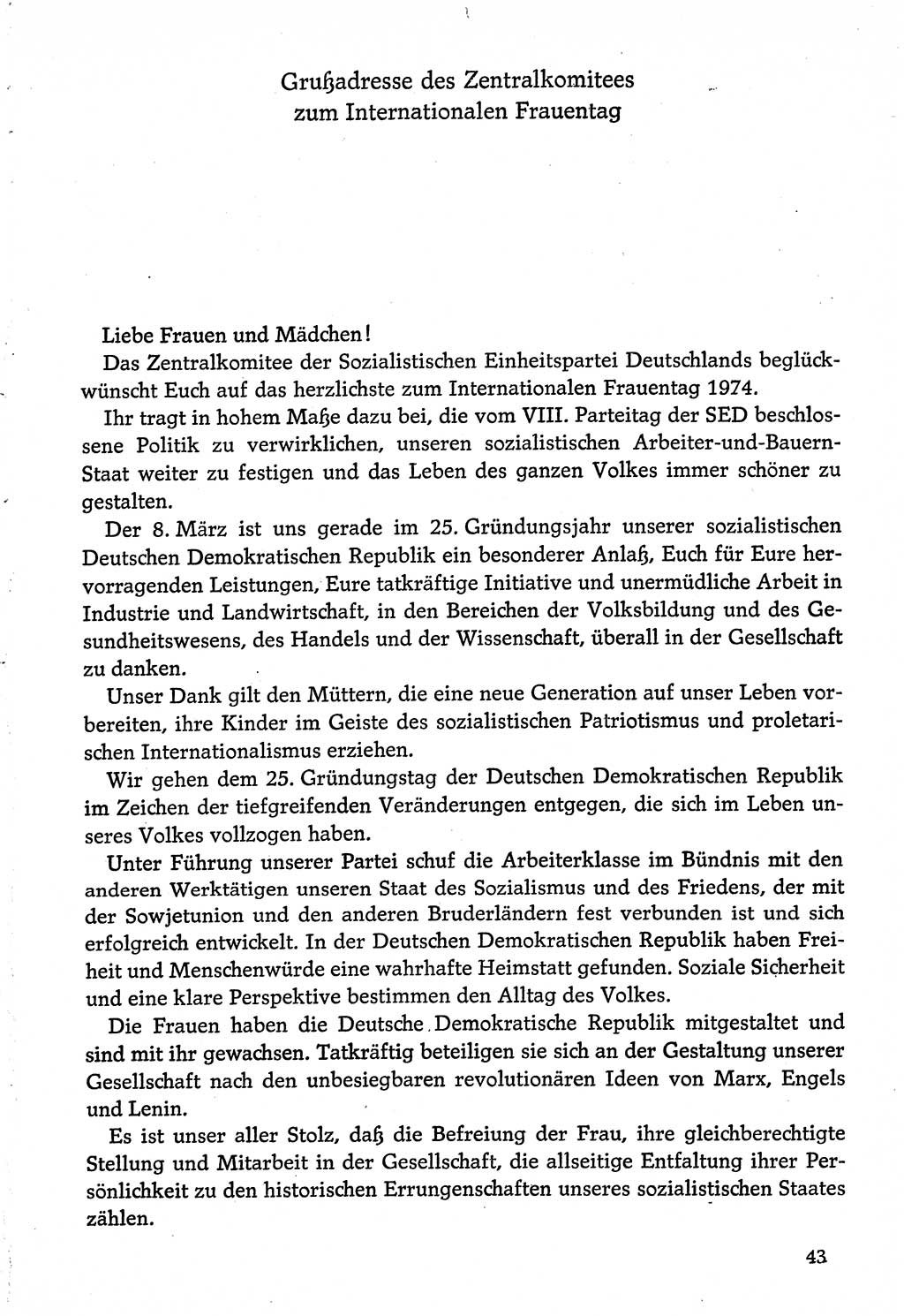 Dokumente der Sozialistischen Einheitspartei Deutschlands (SED) [Deutsche Demokratische Republik (DDR)] 1974-1975, Seite 43 (Dok. SED DDR 1978, Bd. ⅩⅤ, S. 43)