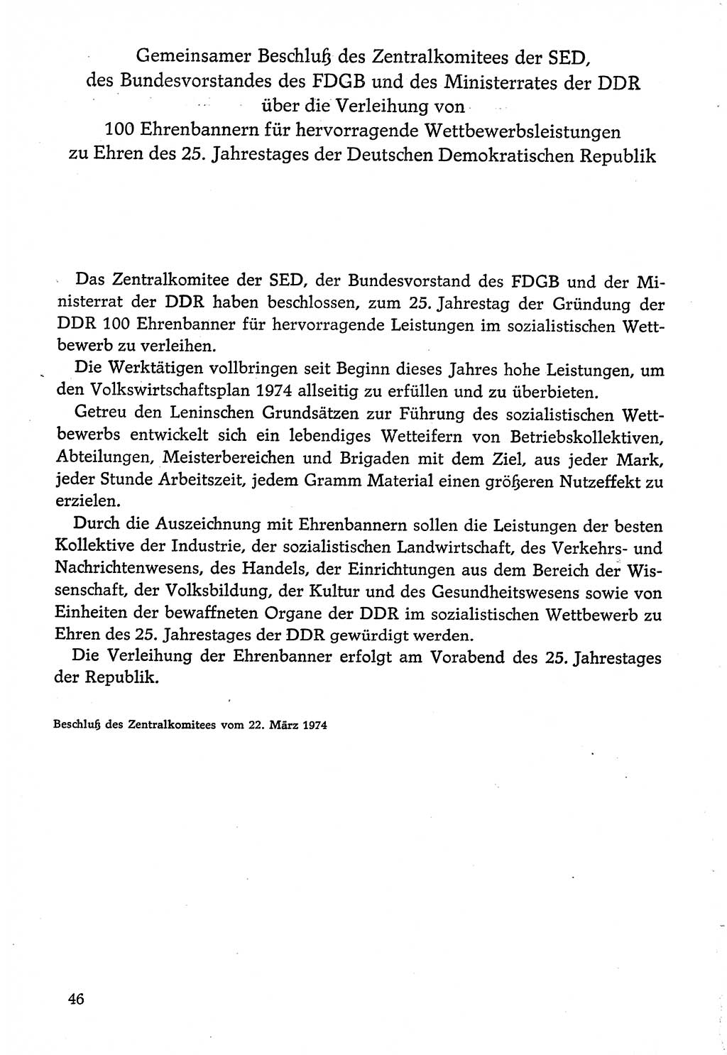 Dokumente der Sozialistischen Einheitspartei Deutschlands (SED) [Deutsche Demokratische Republik (DDR)] 1974-1975, Seite 46 (Dok. SED DDR 1978, Bd. ⅩⅤ, S. 46)