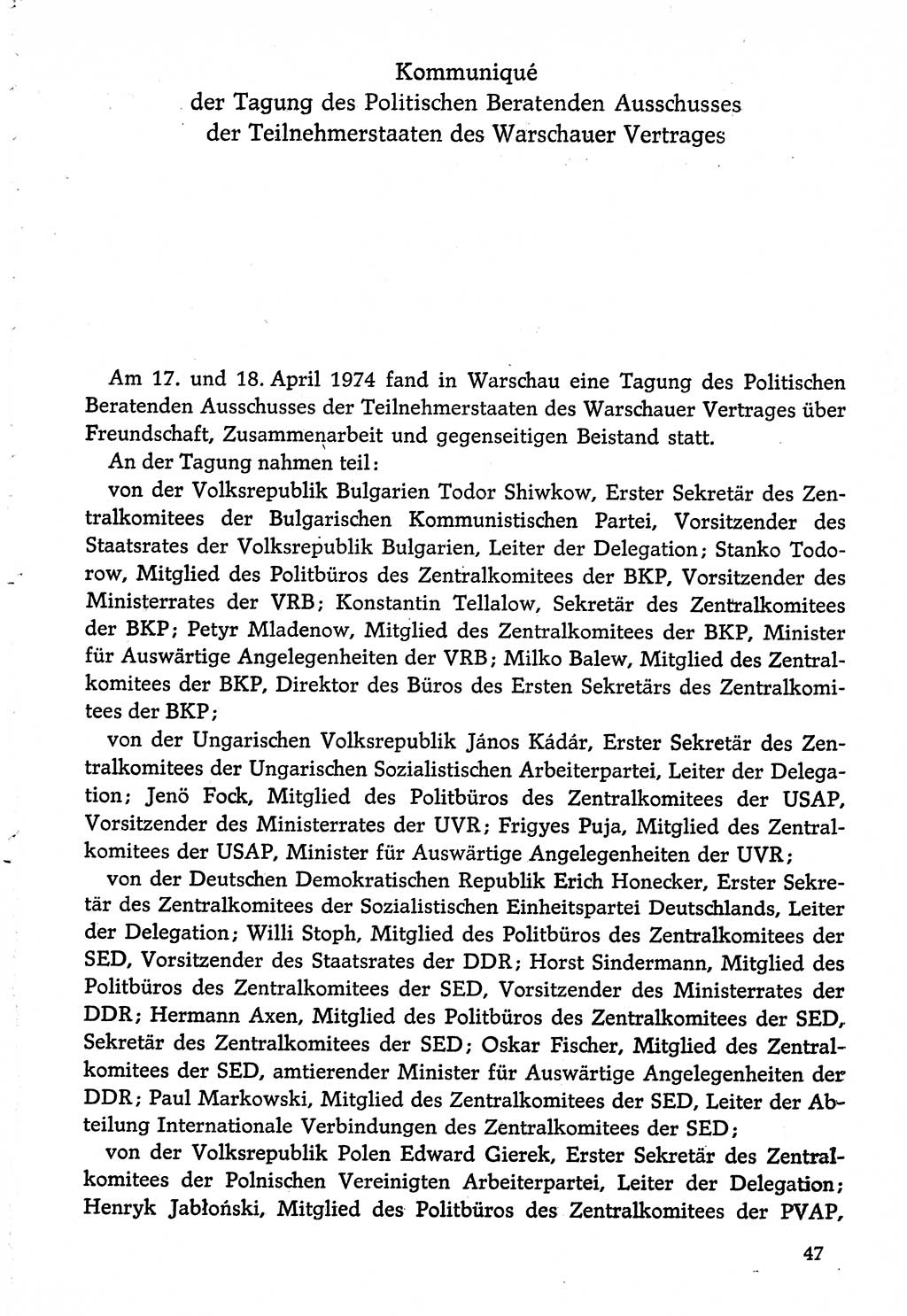 Dokumente der Sozialistischen Einheitspartei Deutschlands (SED) [Deutsche Demokratische Republik (DDR)] 1974-1975, Seite 47 (Dok. SED DDR 1978, Bd. ⅩⅤ, S. 47)