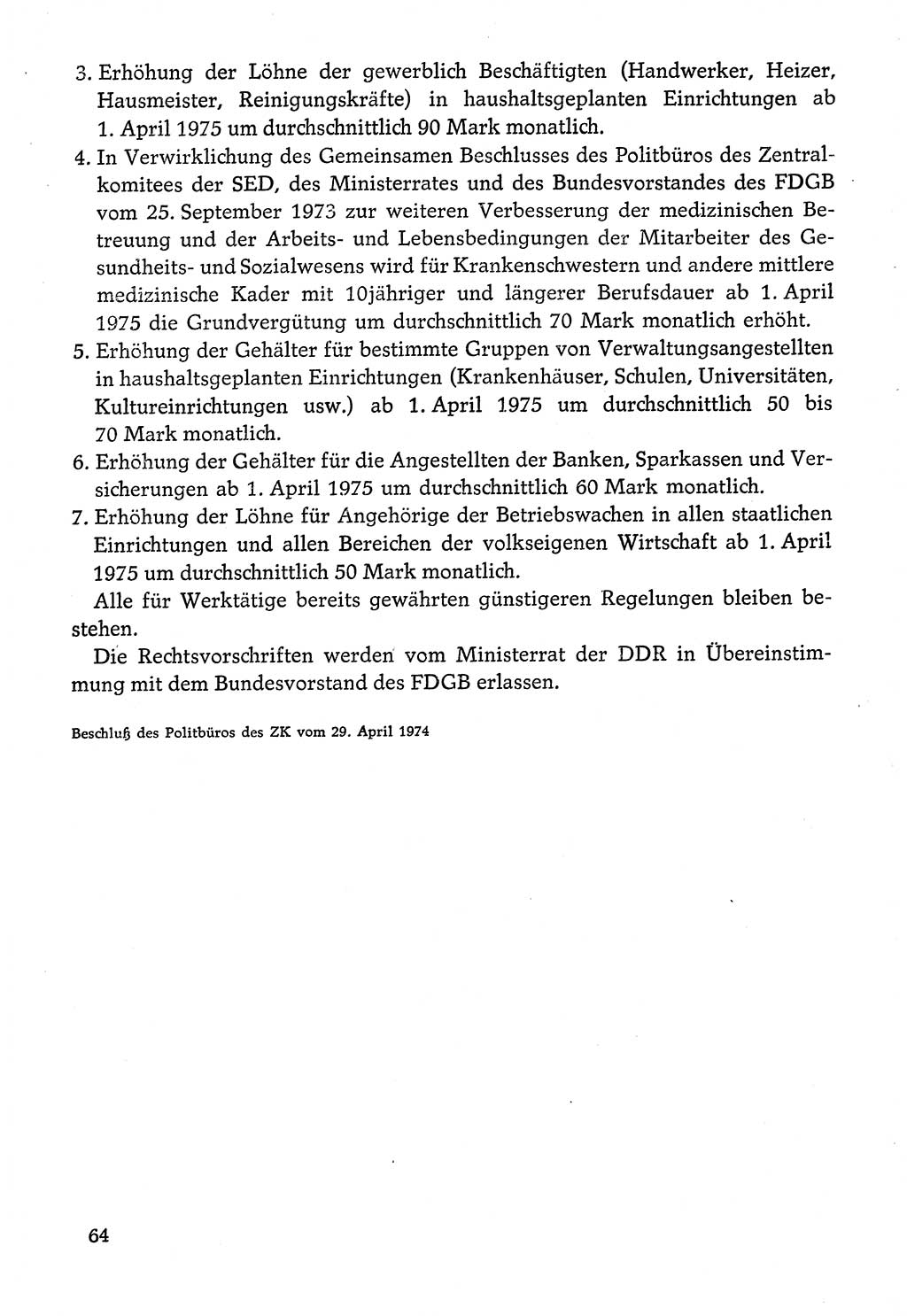 Dokumente der Sozialistischen Einheitspartei Deutschlands (SED) [Deutsche Demokratische Republik (DDR)] 1974-1975, Seite 64 (Dok. SED DDR 1978, Bd. ⅩⅤ, S. 64)