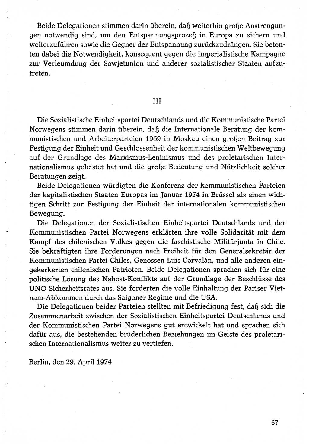Dokumente der Sozialistischen Einheitspartei Deutschlands (SED) [Deutsche Demokratische Republik (DDR)] 1974-1975, Seite 67 (Dok. SED DDR 1978, Bd. ⅩⅤ, S. 67)