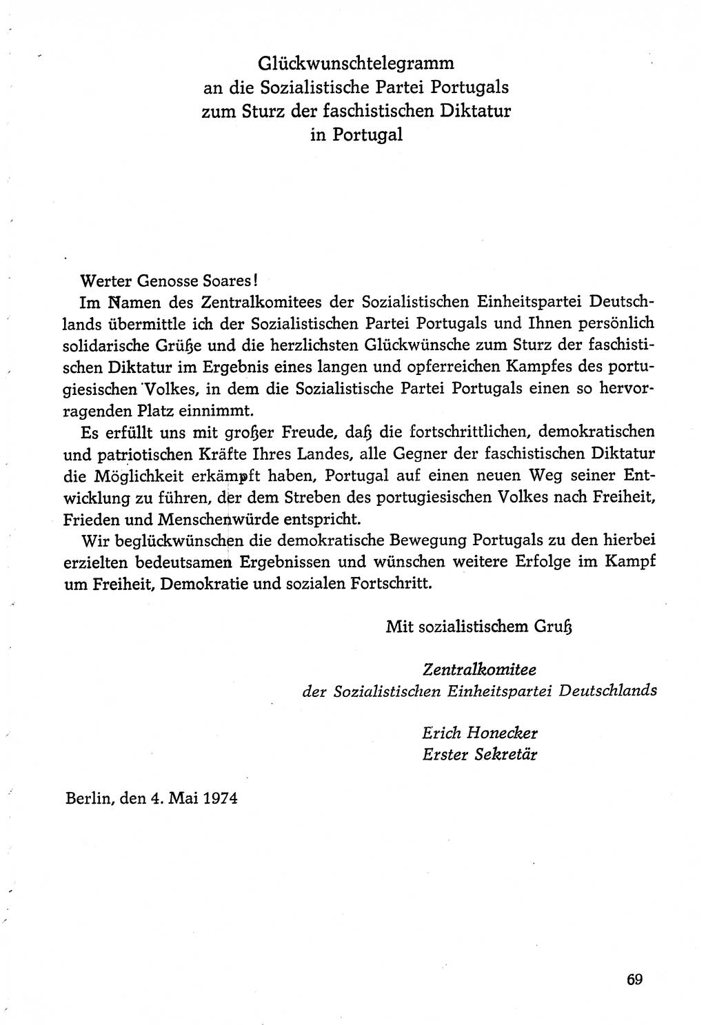 Dokumente der Sozialistischen Einheitspartei Deutschlands (SED) [Deutsche Demokratische Republik (DDR)] 1974-1975, Seite 69 (Dok. SED DDR 1978, Bd. ⅩⅤ, S. 69)