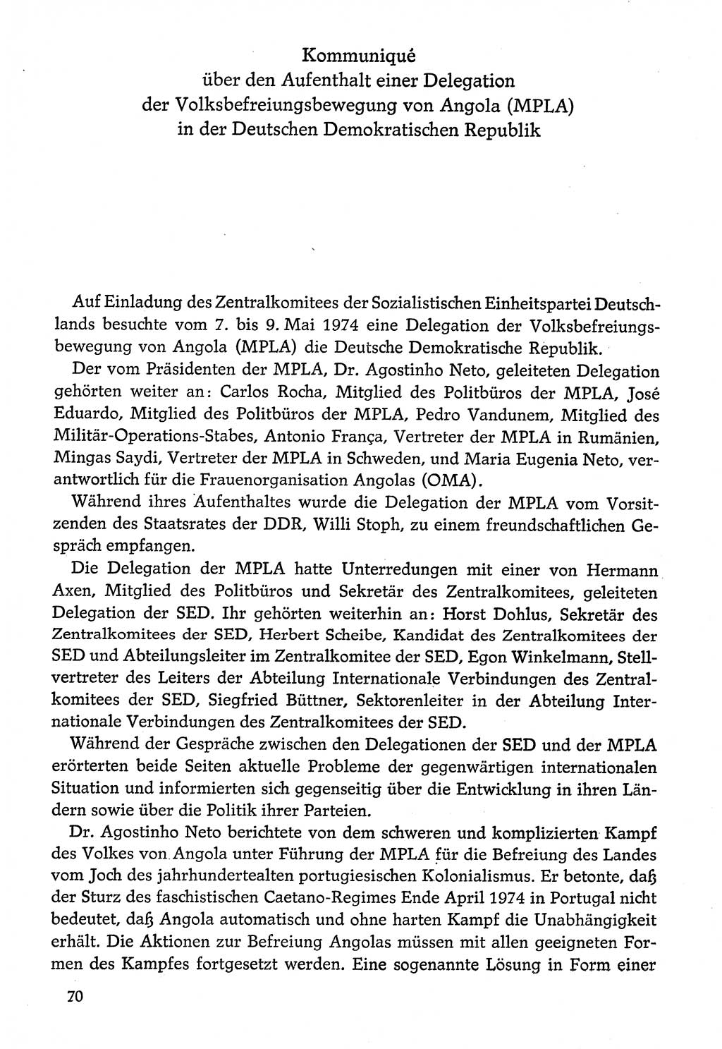 Dokumente der Sozialistischen Einheitspartei Deutschlands (SED) [Deutsche Demokratische Republik (DDR)] 1974-1975, Seite 70 (Dok. SED DDR 1978, Bd. ⅩⅤ, S. 70)
