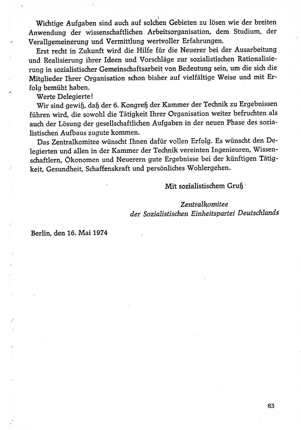 Dokumente der Sozialistischen Einheitspartei Deutschlands (SED) [Deutsche Demokratische Republik (DDR)] 1974-1975, Seite 83 (Dok. SED DDR 1978, Bd. ⅩⅤ, S. 83)