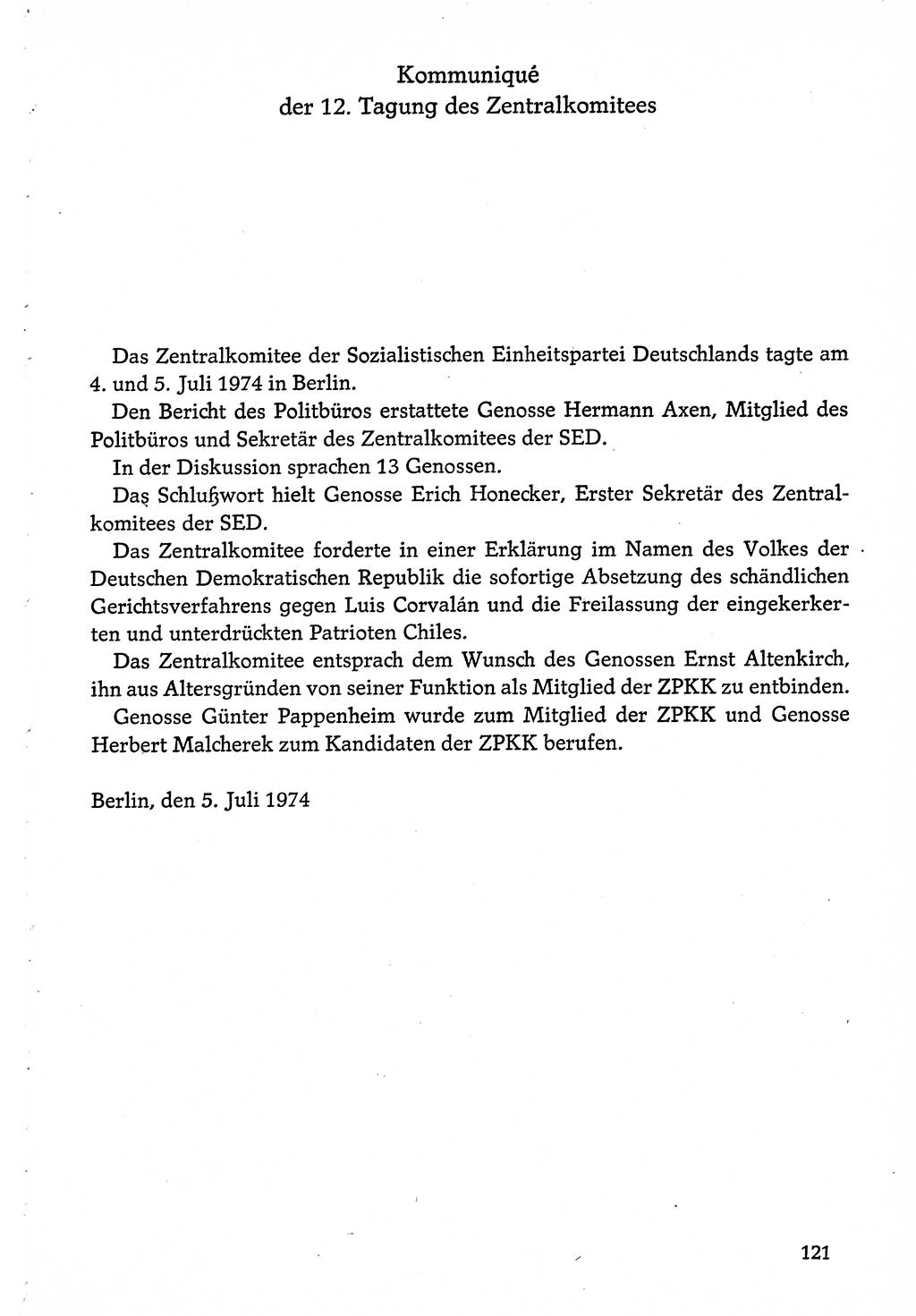Dokumente der Sozialistischen Einheitspartei Deutschlands (SED) [Deutsche Demokratische Republik (DDR)] 1974-1975, Seite 121 (Dok. SED DDR 1978, Bd. ⅩⅤ, S. 121)