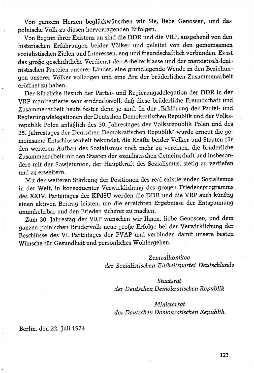 Dokumente der Sozialistischen Einheitspartei Deutschlands (SED) [Deutsche Demokratische Republik (DDR)] 1974-1975, Seite 123 (Dok. SED DDR 1978, Bd. ⅩⅤ, S. 123)