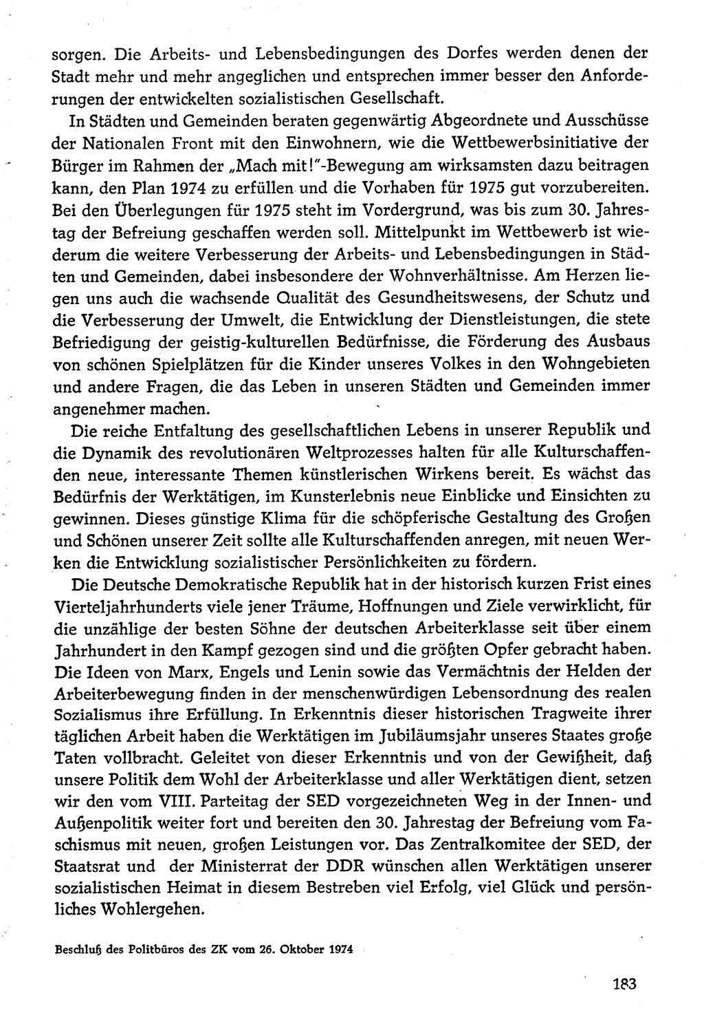 Dokumente der Sozialistischen Einheitspartei Deutschlands (SED) [Deutsche Demokratische Republik (DDR)] 1974-1975, Seite 183 (Dok. SED DDR 1978, Bd. ⅩⅤ, S. 183)