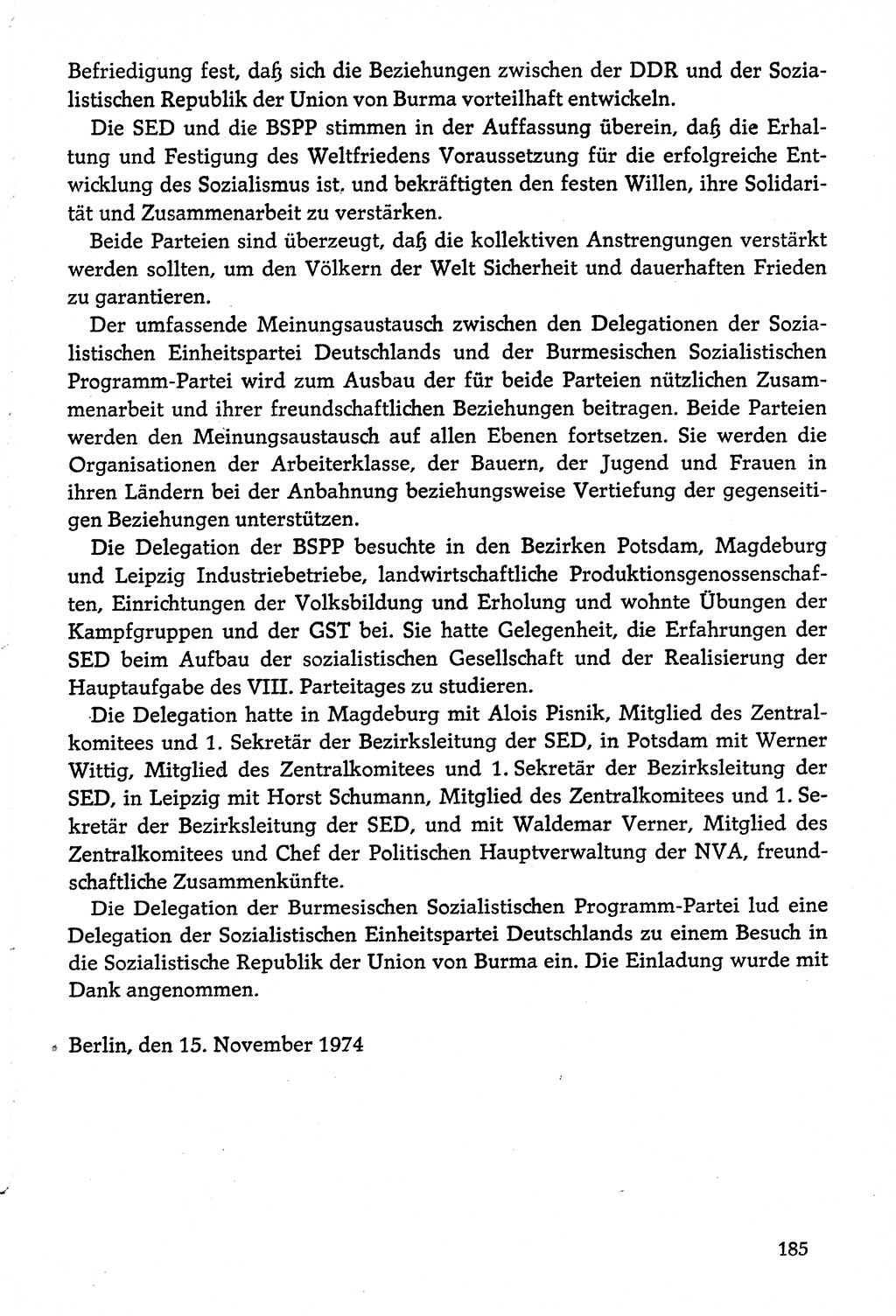 Dokumente der Sozialistischen Einheitspartei Deutschlands (SED) [Deutsche Demokratische Republik (DDR)] 1974-1975, Seite 185 (Dok. SED DDR 1978, Bd. ⅩⅤ, S. 185)