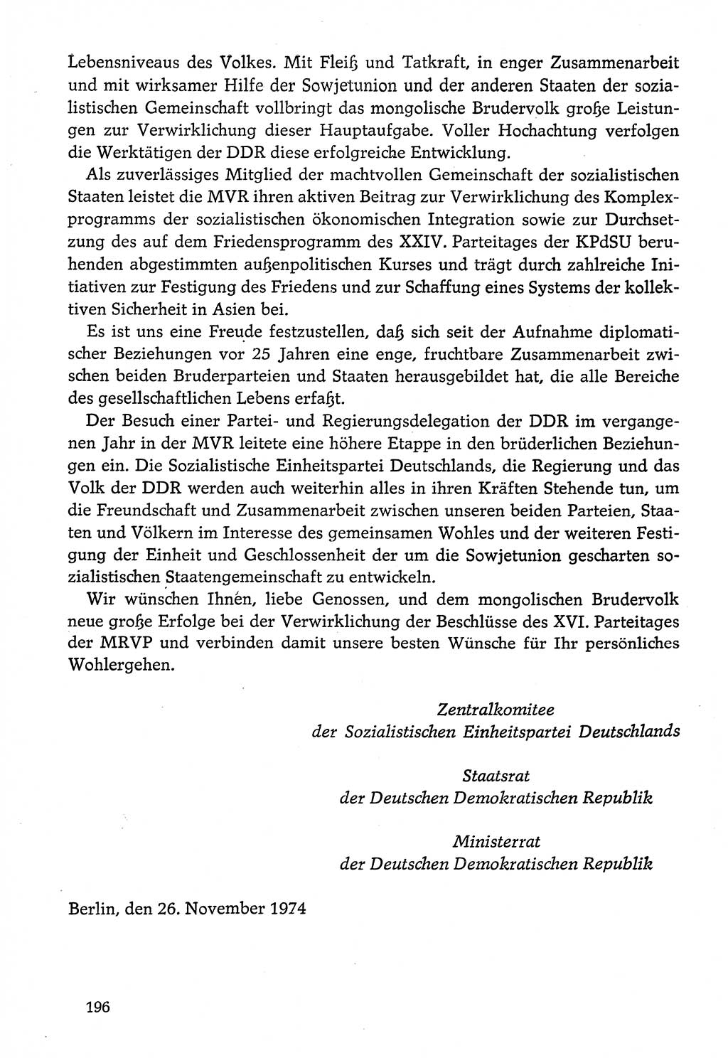 Dokumente der Sozialistischen Einheitspartei Deutschlands (SED) [Deutsche Demokratische Republik (DDR)] 1974-1975, Seite 196 (Dok. SED DDR 1978, Bd. ⅩⅤ, S. 196)