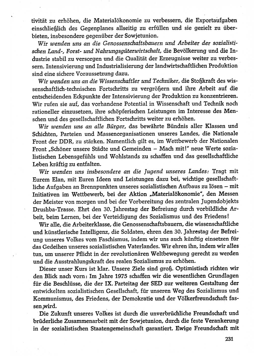 Dokumente der Sozialistischen Einheitspartei Deutschlands (SED) [Deutsche Demokratische Republik (DDR)] 1974-1975, Seite 231 (Dok. SED DDR 1978, Bd. ⅩⅤ, S. 231)