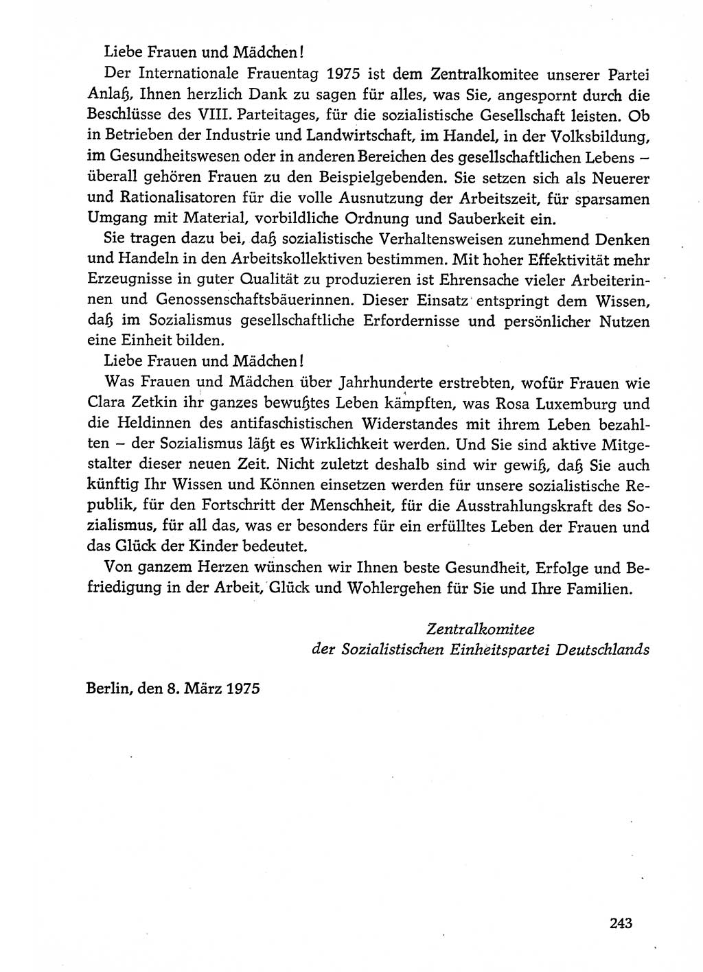 Dokumente der Sozialistischen Einheitspartei Deutschlands (SED) [Deutsche Demokratische Republik (DDR)] 1974-1975, Seite 243 (Dok. SED DDR 1978, Bd. ⅩⅤ, S. 243)