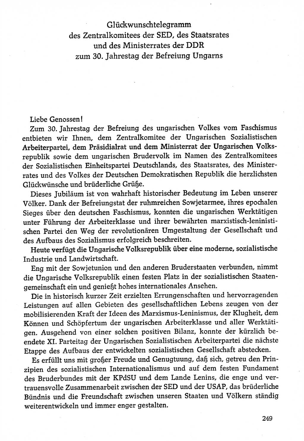 Dokumente der Sozialistischen Einheitspartei Deutschlands (SED) [Deutsche Demokratische Republik (DDR)] 1974-1975, Seite 249 (Dok. SED DDR 1978, Bd. ⅩⅤ, S. 249)