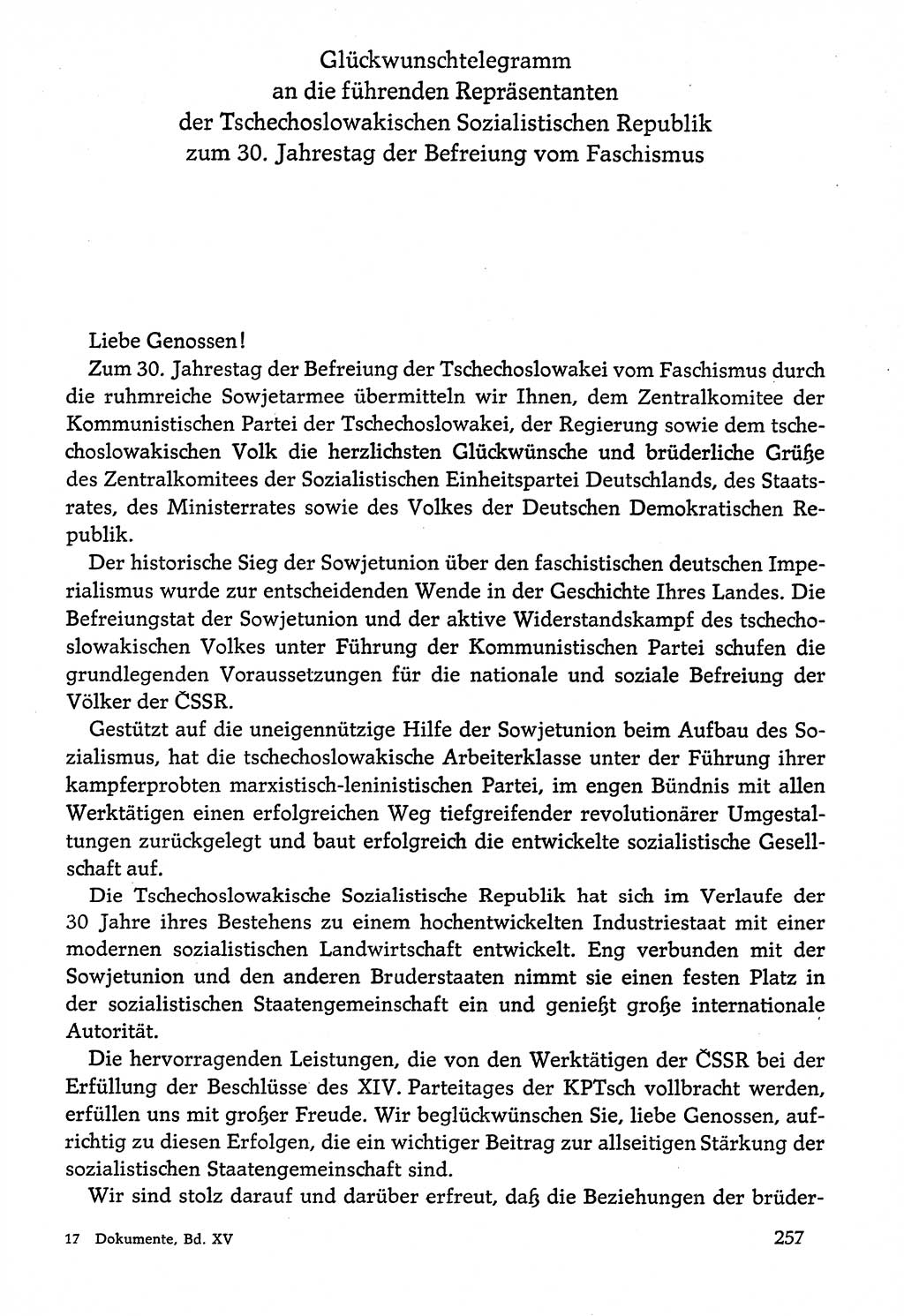 Dokumente der Sozialistischen Einheitspartei Deutschlands (SED) [Deutsche Demokratische Republik (DDR)] 1974-1975, Seite 257 (Dok. SED DDR 1978, Bd. ⅩⅤ, S. 257)