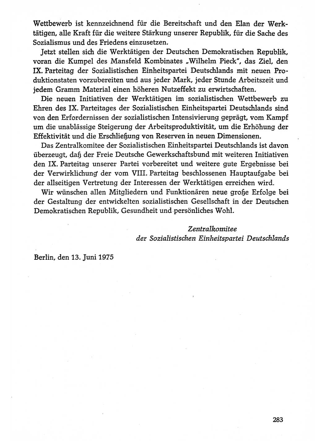 Dokumente der Sozialistischen Einheitspartei Deutschlands (SED) [Deutsche Demokratische Republik (DDR)] 1974-1975, Seite 283 (Dok. SED DDR 1978, Bd. ⅩⅤ, S. 283)