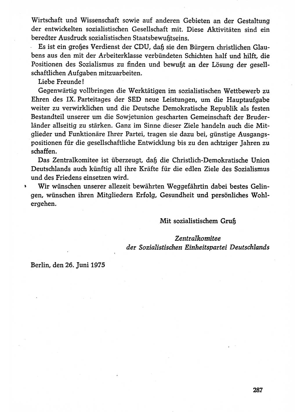Dokumente der Sozialistischen Einheitspartei Deutschlands (SED) [Deutsche Demokratische Republik (DDR)] 1974-1975, Seite 287 (Dok. SED DDR 1978, Bd. ⅩⅤ, S. 287)